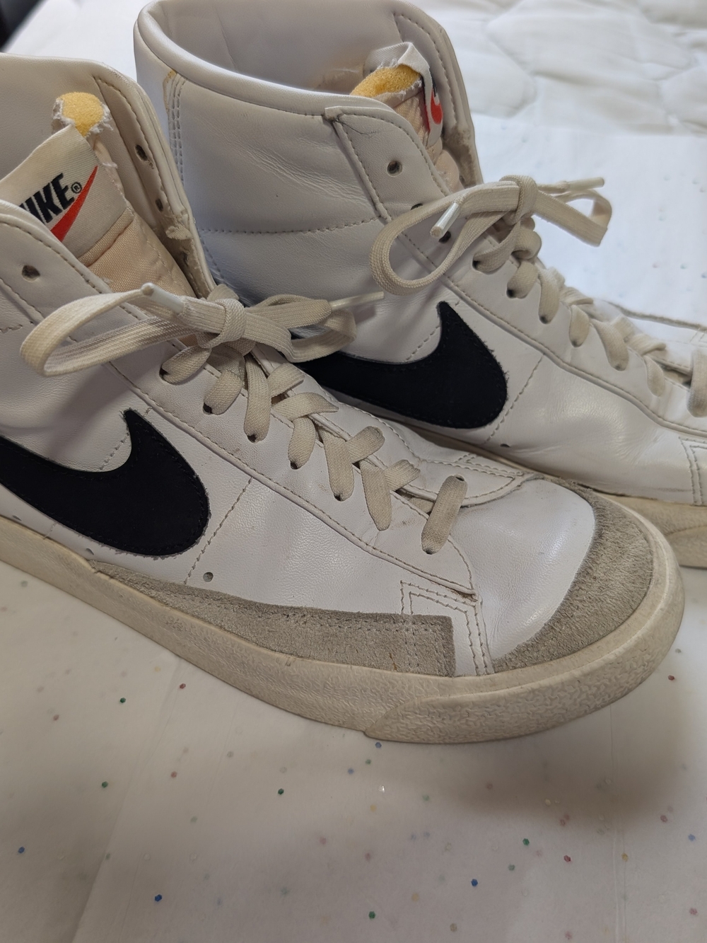 Nike White and Black High-Top Sneakers with Suede Toe Accent